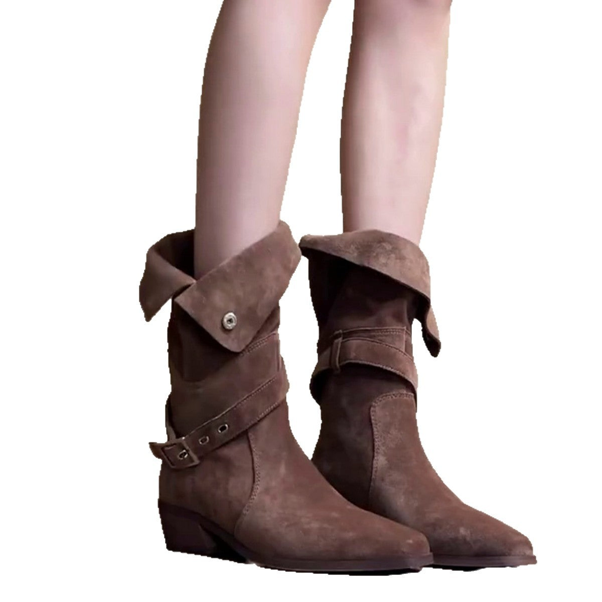 Damen Stiefeletten Elegante Schnalle Falten Detail