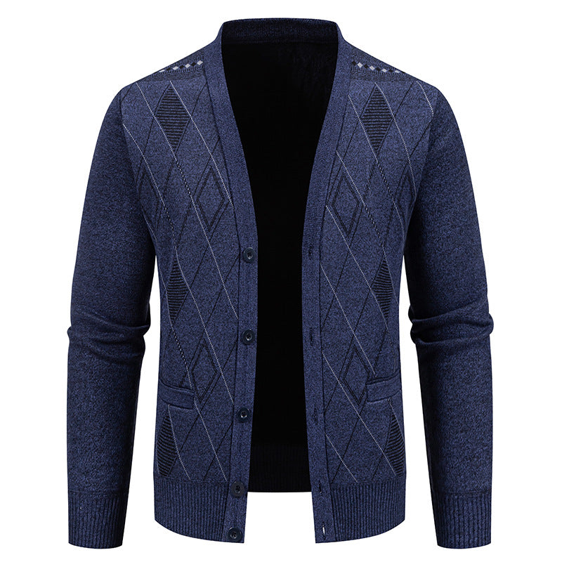 Herren Strickjacke Rautenmuster Elegante Männerjacke