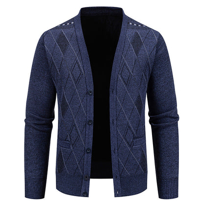 Herren Strickjacke Rautenmuster Elegante Männerjacke