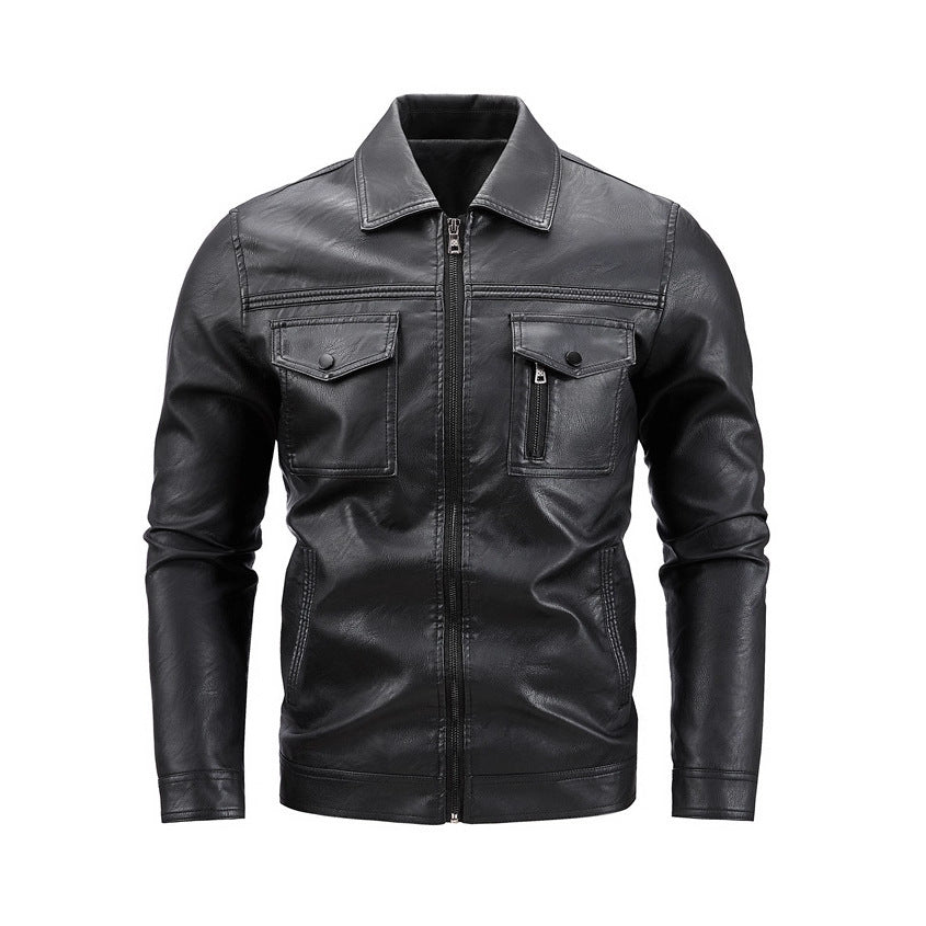 Herren Lederjacke Kunstleder schwarz Modern mit Taschen