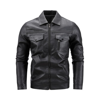 Herren Lederjacke Kunstleder schwarz Modern mit Taschen