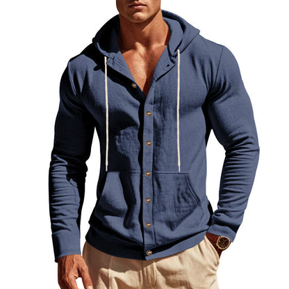 Herren Kapuzenjacke Mit Taschen Und Knöpfen Modern