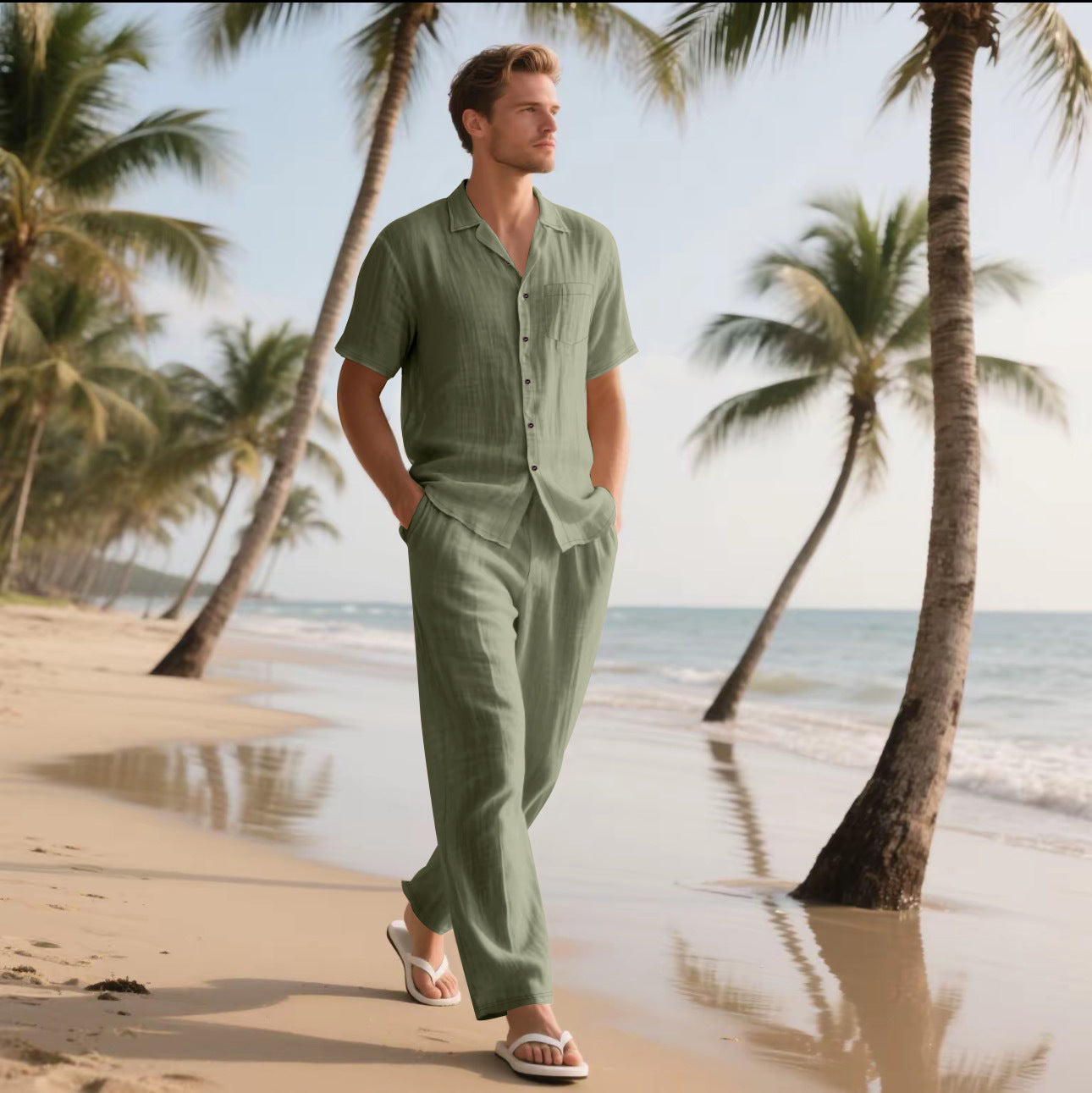 Herren Strandoutfit Sommer Kurzarmhemd Lockere Hosen - BerlinGlamour