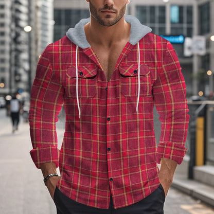 Herren Kapuzenjacke Karomuster mit Taschen Modern