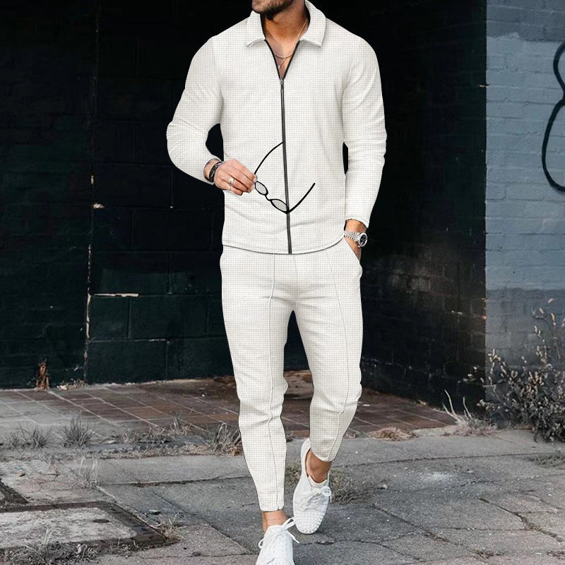 Herren Freizeitanzug Set Modern Rippenmuster Mit Reißverschluss