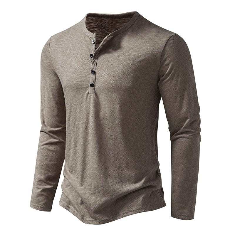 Herren Langarmshirt Leicht Knopfleiste Modern