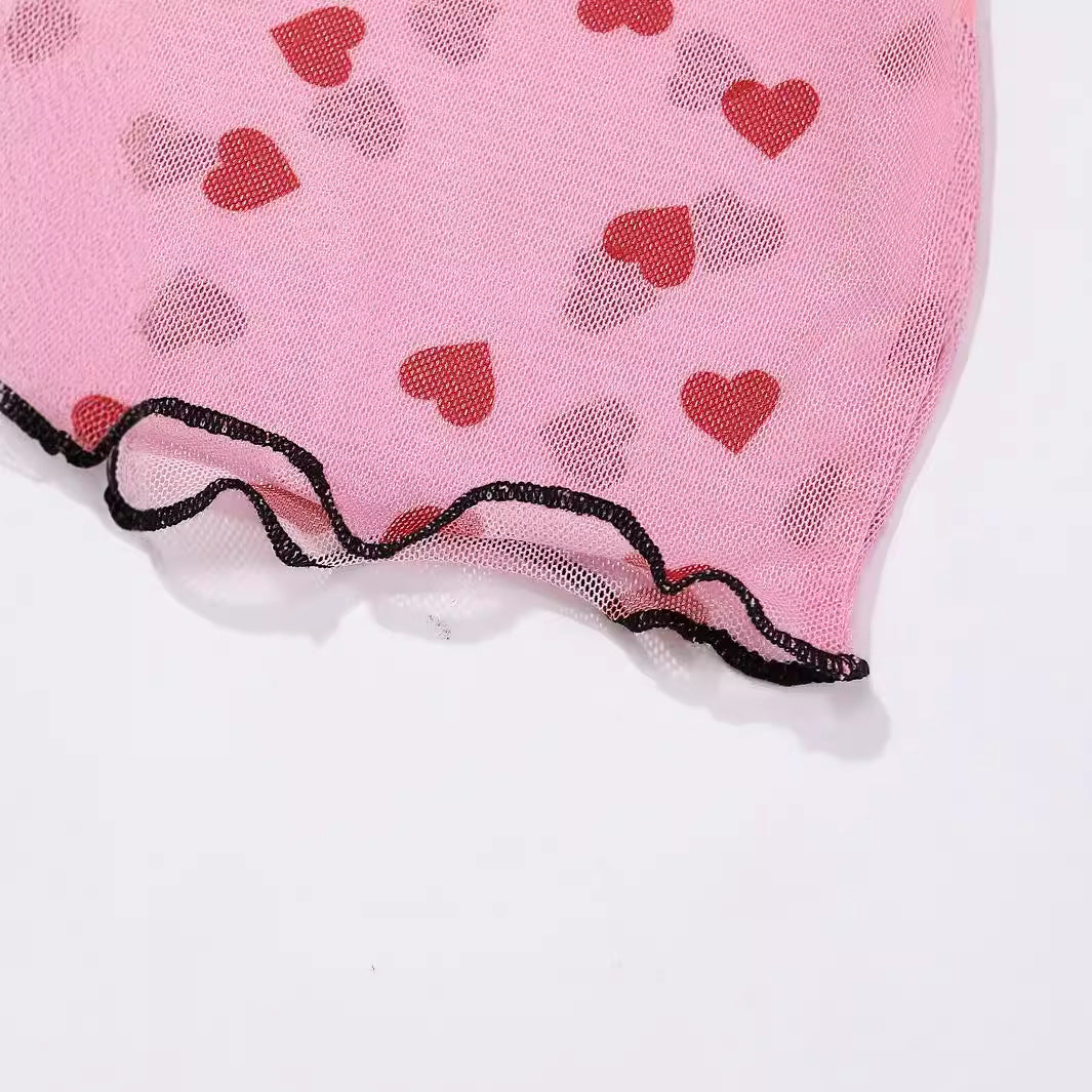 Damen Oberteil Rundhals Transparent mit Herzen