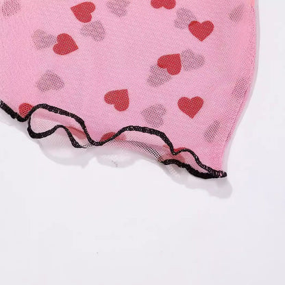 Damen Oberteil Rundhals Transparent mit Herzen