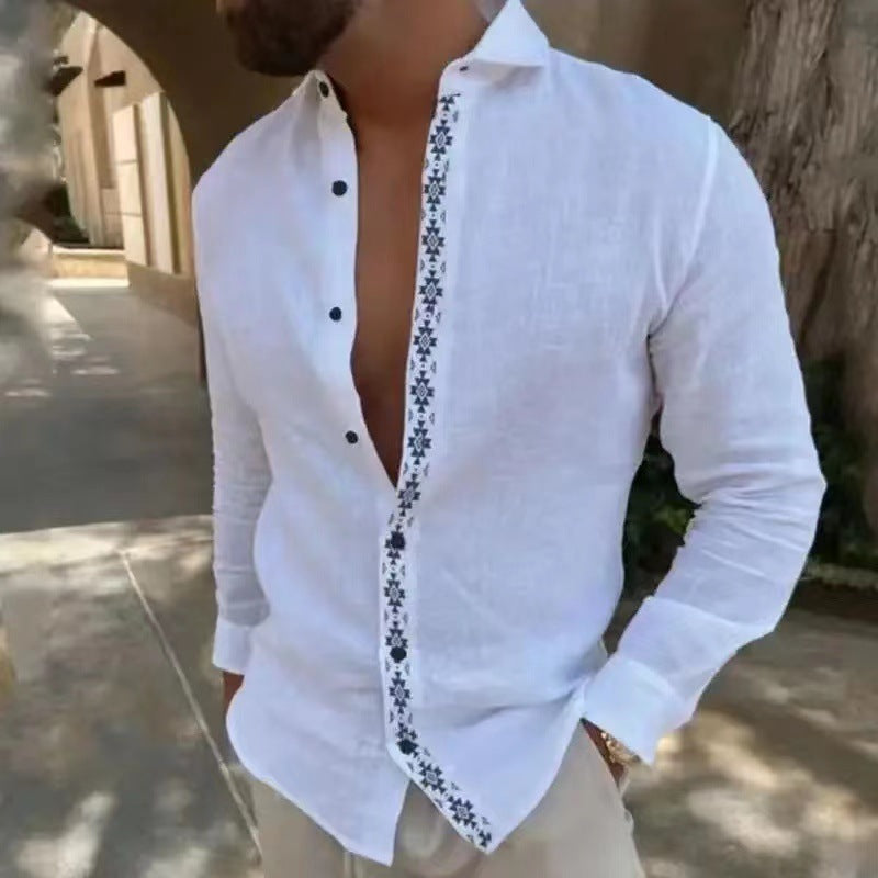 Herren Leinenhemd Elegantes Sommerhemd mit Stickerei - BerlinGlamour