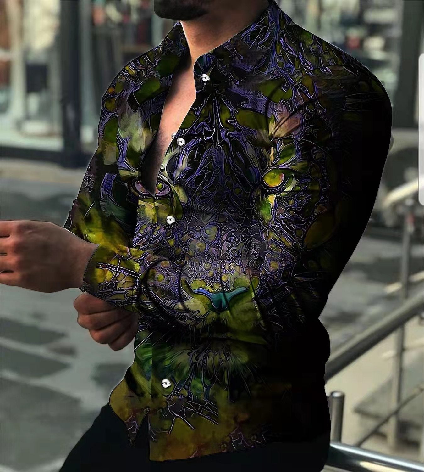 Herren Langarmshirt Modern mit Trendmotiven und Slimfit