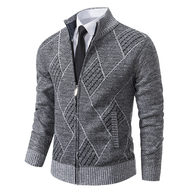 Herren Strickjacke Modern mit Hochkragen Zopfmuster - BerlinGlamour