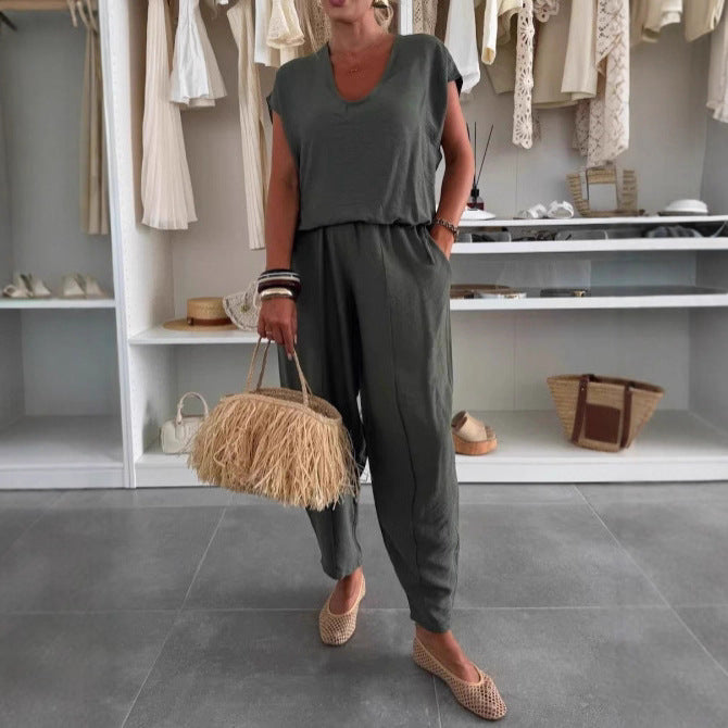 Damen Jumpsuit Elastisch Mit Taschen Bequem