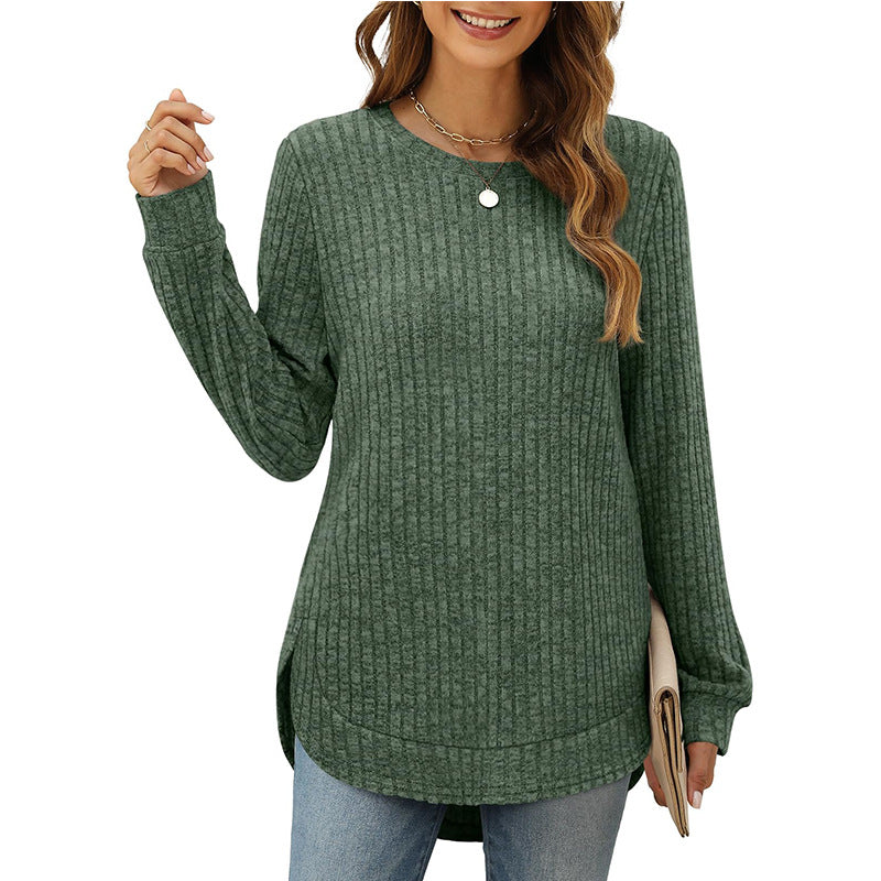 Damen Pullover Bequem Rundhals mit Schlitzen