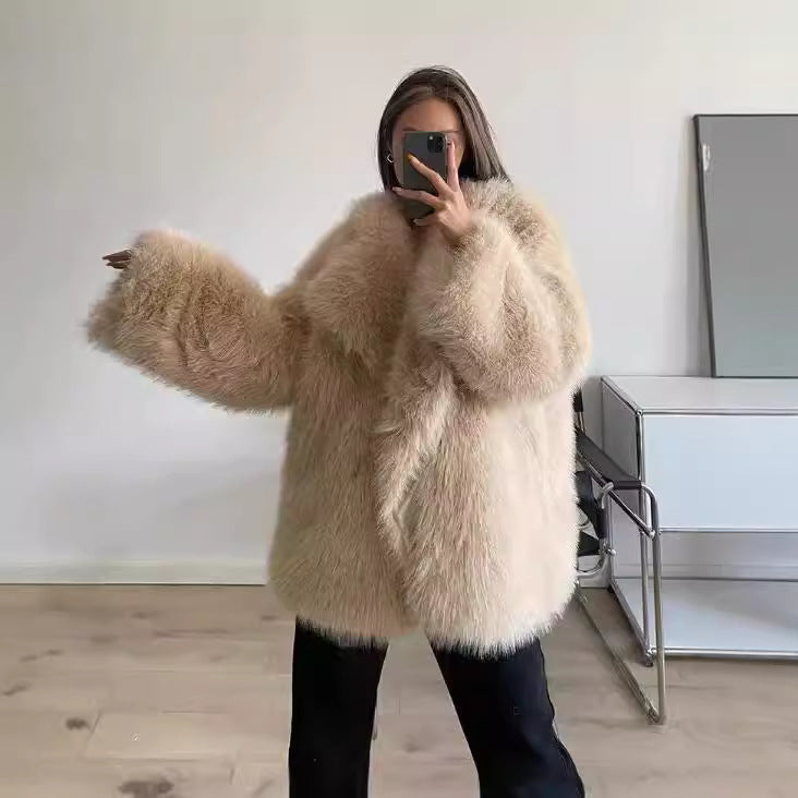 Damen Kunstfelljacke Boucle Style Modern