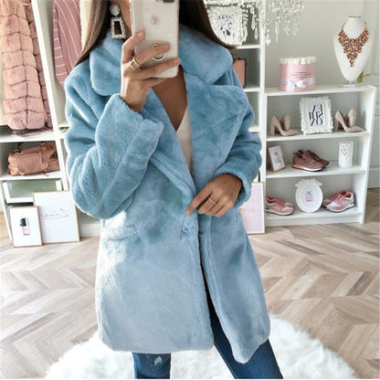 Damenmantel Oversized Kuschelwarm mit Faux-Fell Mantel Lang