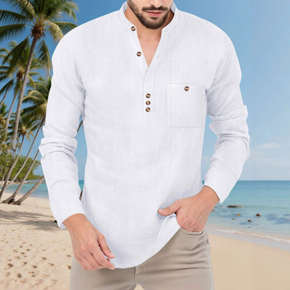 Herren Langarmshirt Mit Knopfleiste Und Brusttasche Modern Casual