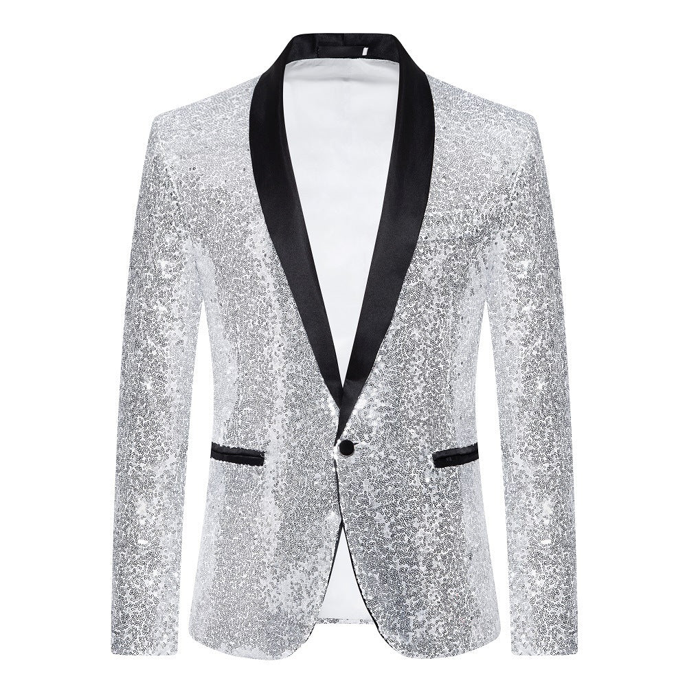 Herren Blazer Glamour Pailletten Effekt Satin Kragen