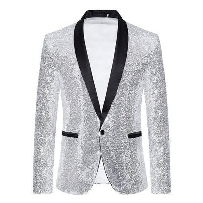 Herren Blazer Glamour Pailletten Effekt Satin Kragen