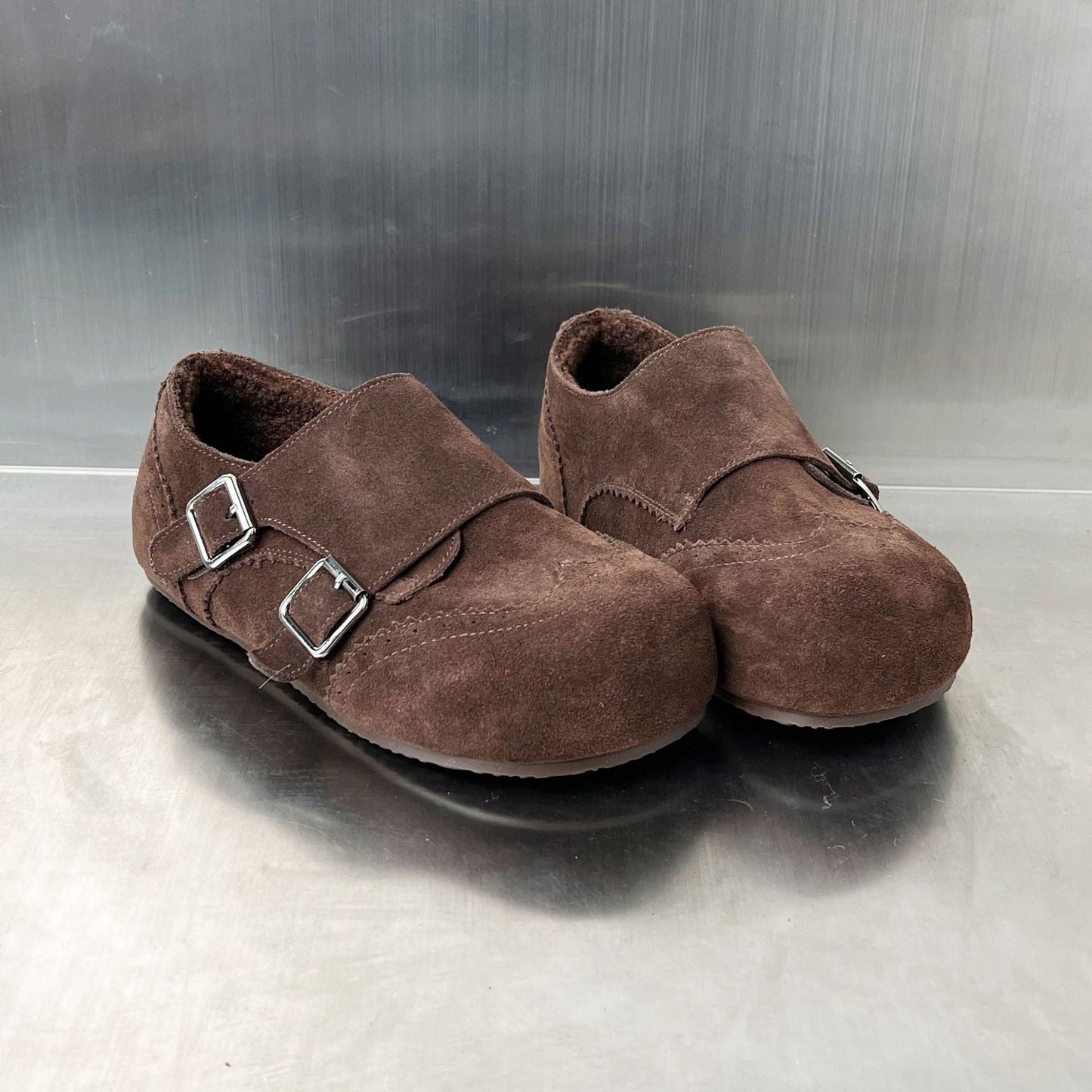 Damen Mokassins Weich Wildleder Schnallenverschluss Modern