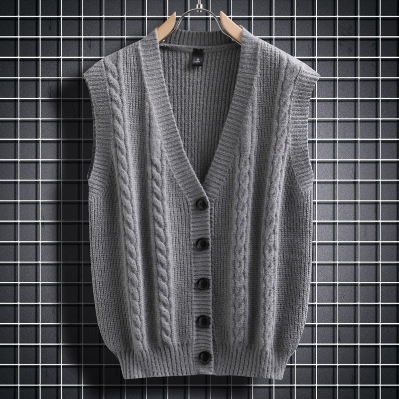 Herren Strickjacke Ärmellos Zopfmuster Modern