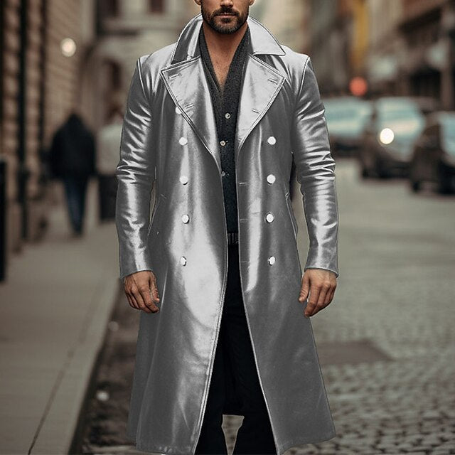 Herren Trenchcoat Elegant Glänzend Lang