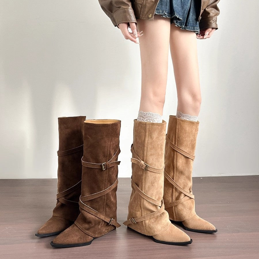 Damen Stiefel Hoch Modisch Schnallenverschluss Schwarz - BerlinGlamour