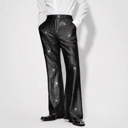 Herren Paillettenhose Glitzernde Partyhose Schwarz