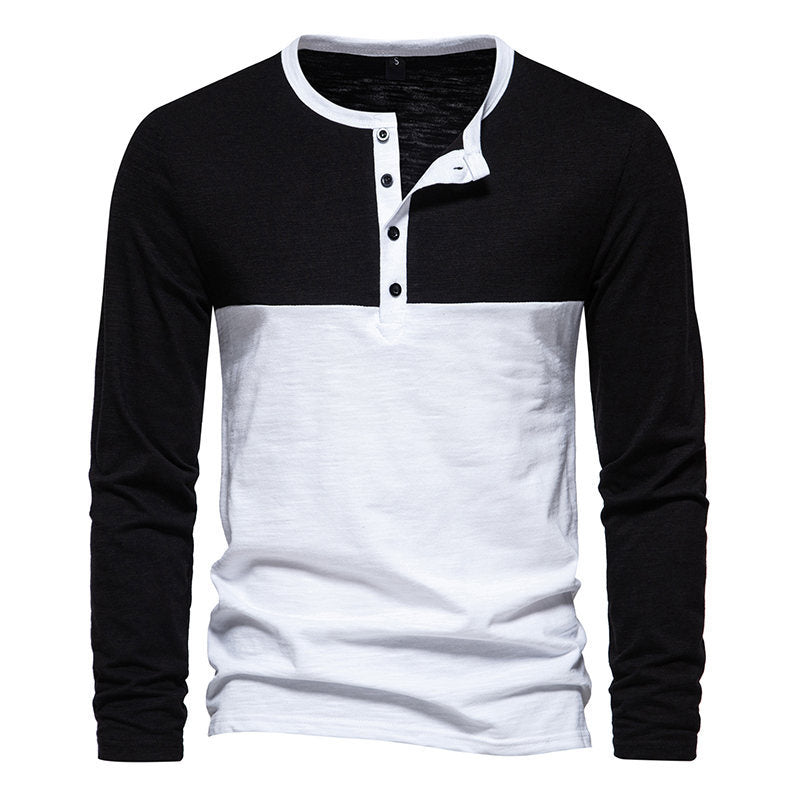 Herren Langarmshirt Mit Kontrastärmeln Modern Knopfdetails
