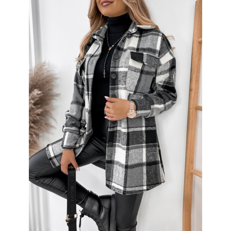 Damen Flanelljacke Karomuster Warm Modern - BerlinGlamour