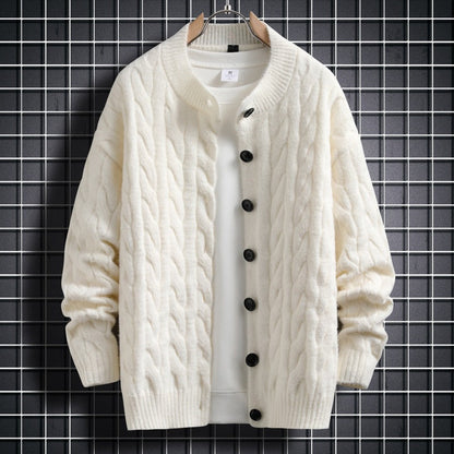 Herren Strickjacke Modern Zopfmuster Knopfverschluss