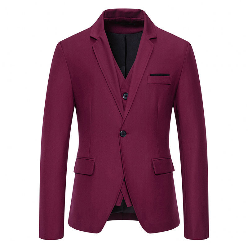 Herren Anzug Set mit Weste und Stehkragen Elegant Schwarz