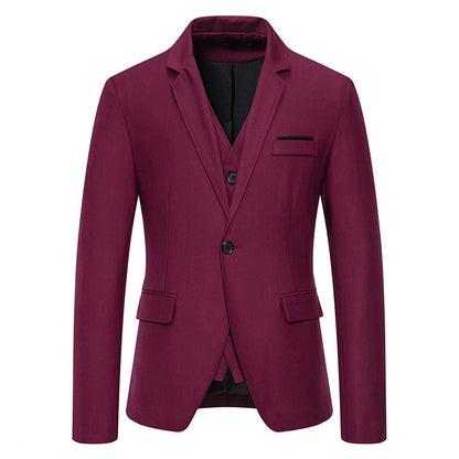 Herren Anzug Set mit Weste und Stehkragen Elegant Schwarz