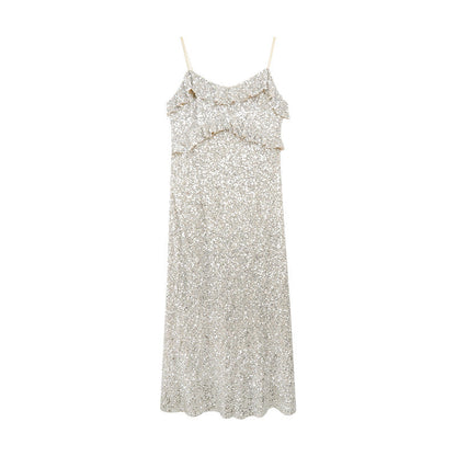 Ärmelloses Rüschenkleid Glitzernd Partykleid Damen