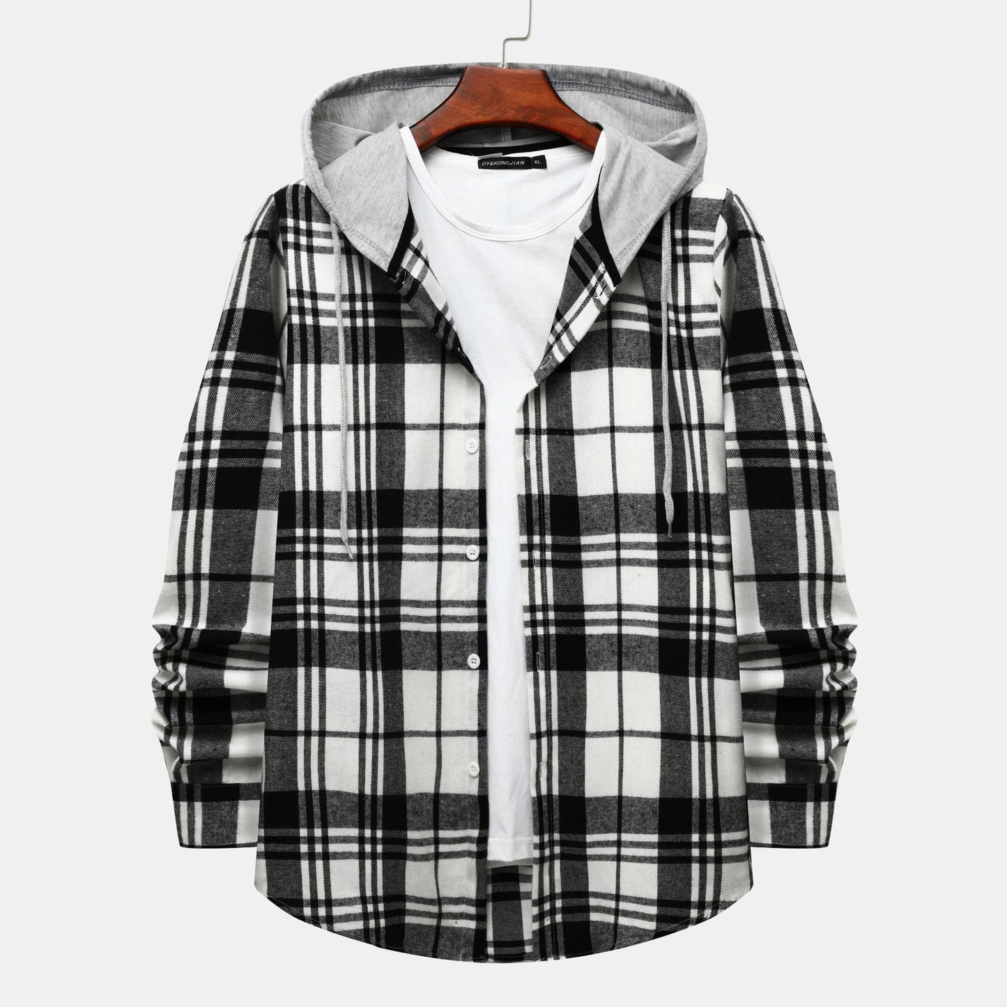 Herren Karohemdjacke Kapuze Modern Schnitt