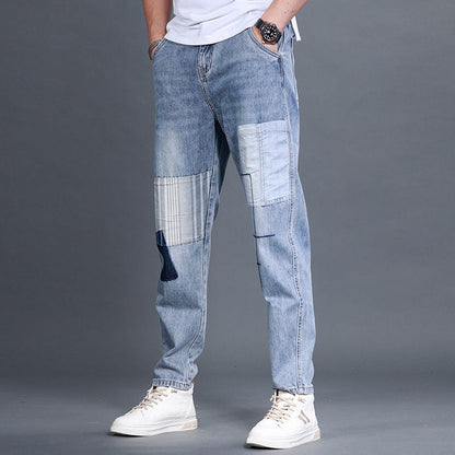 Herren Denim-Hose Lässig Patchwork Jeans Modern