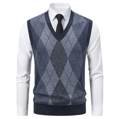 Herren Pullover V-Ausschnitt Klassisches Rautenmuster Modern