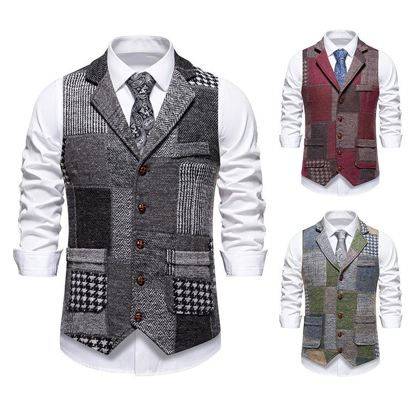 Herren Anzugweste Modern Patchwork Design Mit Taschen - BerlinGlamour
