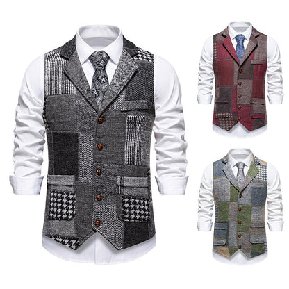 Herren Anzugweste Modern Patchwork Design Mit Taschen - BerlinGlamour