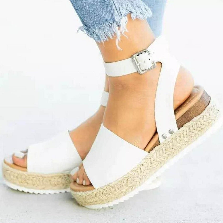 Damen Sandaletten Plateau Keilabsatz Knöchelriemen Schuhe