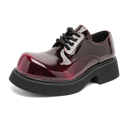 Damen Schnürschuhe Hochglänzend Dicke Sohle Modisch