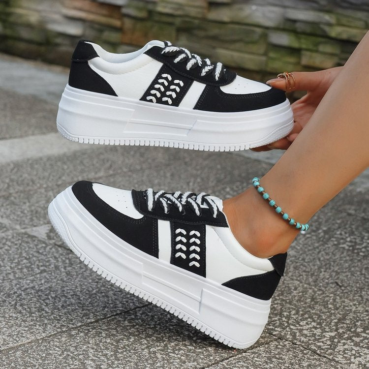 Damen Plateau Sneaker Hoch mit Schnürsenkel und Weichem Innenfutter