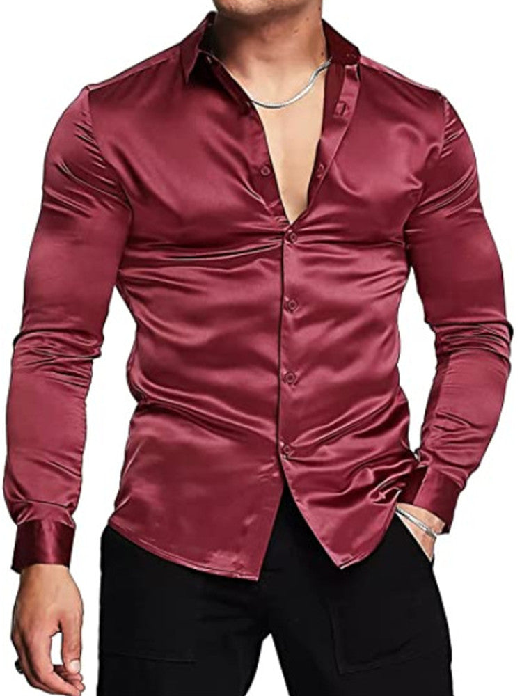 Elegantes Herren Hemd Satin Schwarz Elegant - BerlinGlamour