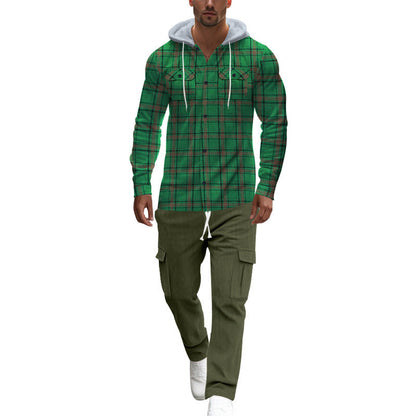 Herren Flanellhemd Kapuze Brusttaschen Warm