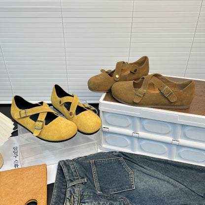 Damen Clogs Bequem Wildleder Optik Kreuzriemen