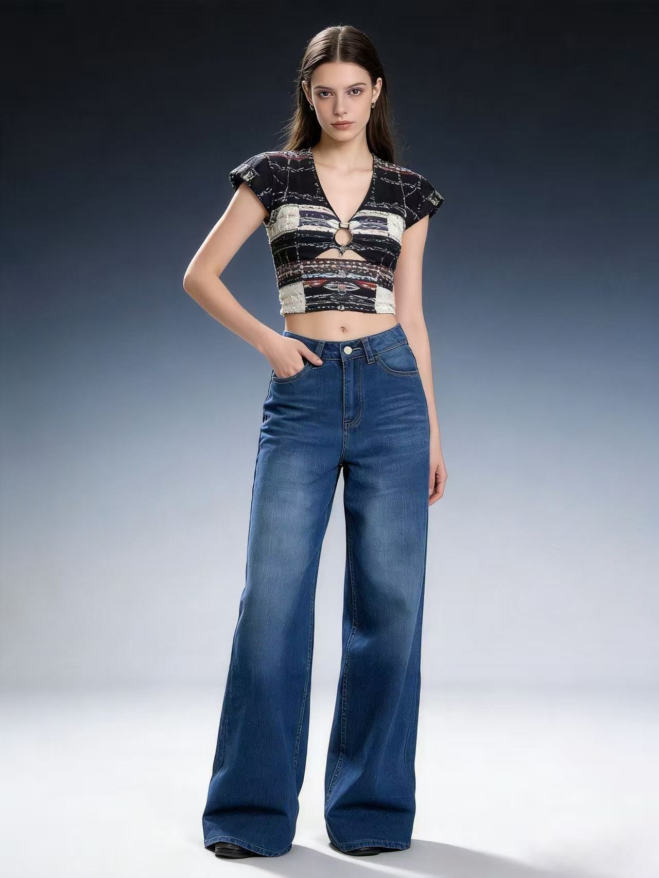 Damen High-Waist Jeans Klassisch Weite Bequem