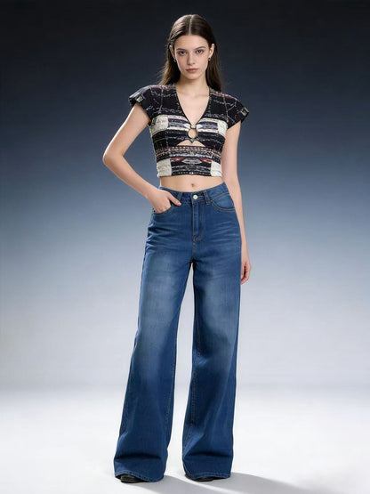 Damen High-Waist Jeans Klassisch Weite Bequem