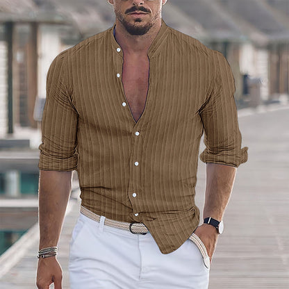 Herren Hemd Modern Stehkragen Strukturiert Trendy