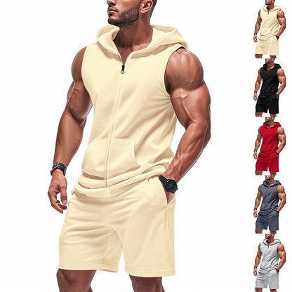 Herren Sportset Ärmellose Jacke Kurze Hose Trainingsanzug