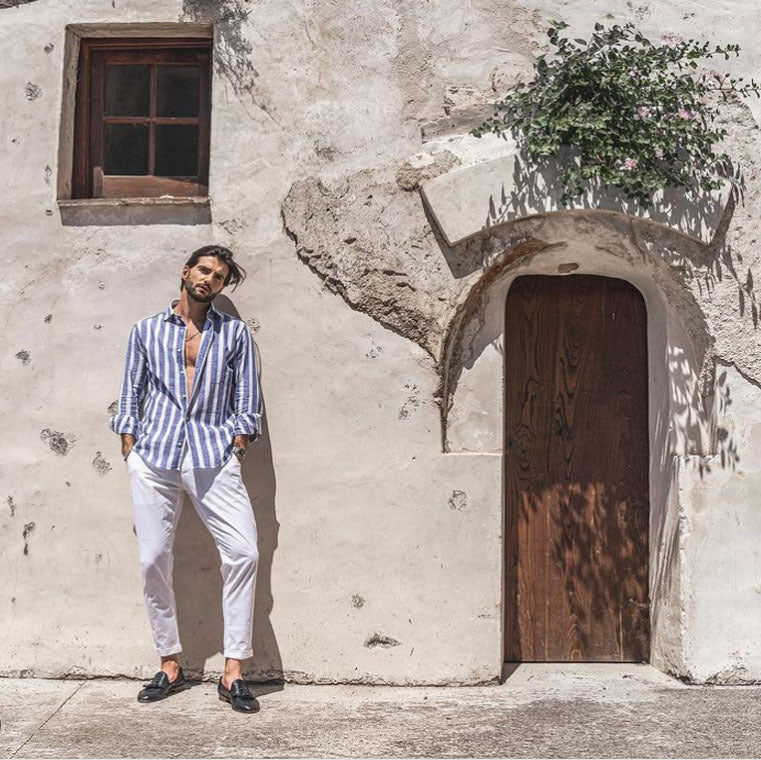 Herren Leinenhemd Gestreift Elegantes Sommerhemd