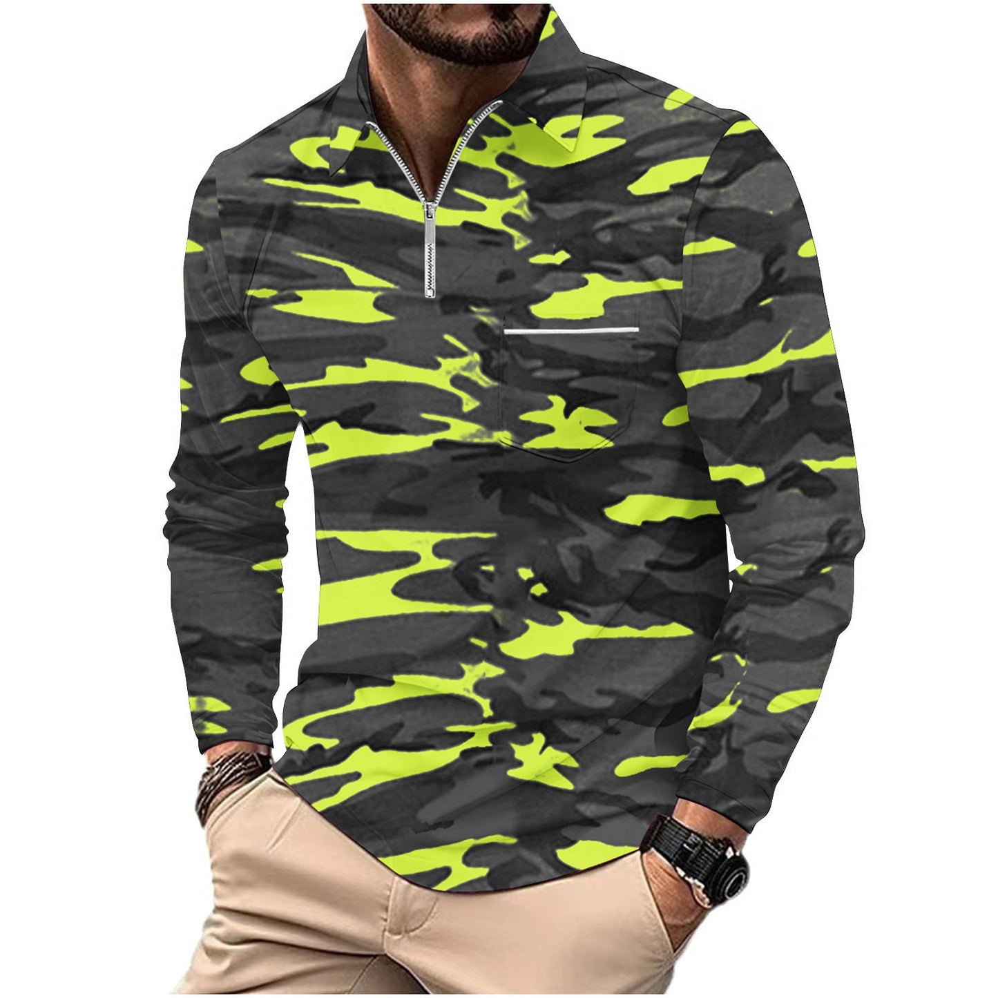 Herren Pullover Camouflage Modern Halb-Reißverschluss